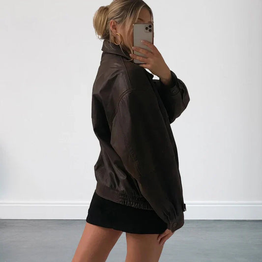 Women's Oversized Leather Jacket