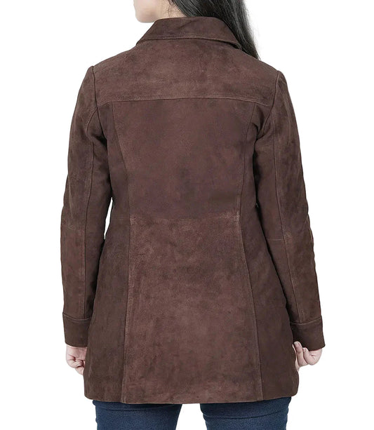 Womens Dark Brown Suede Button Down Coat