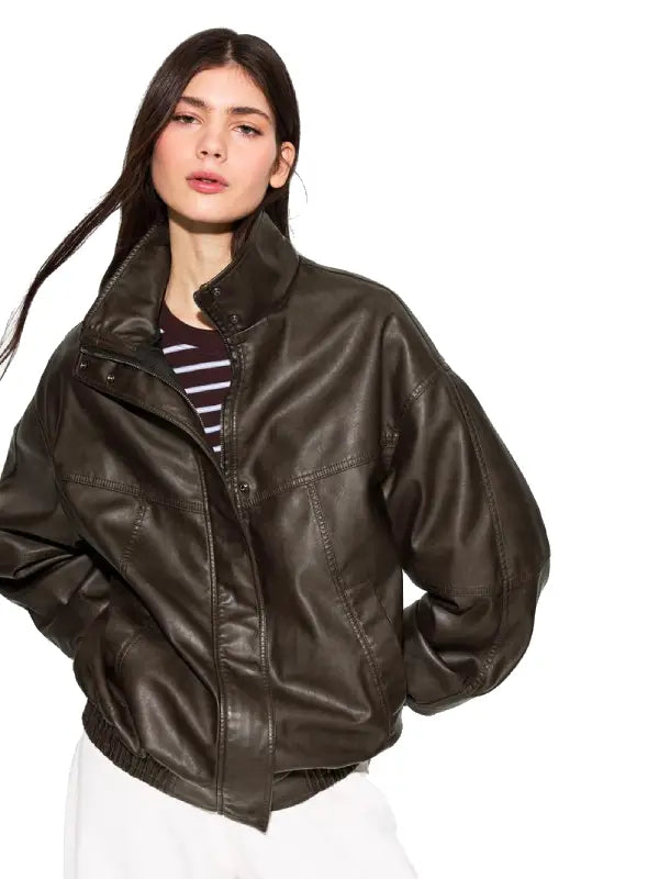 Womens Leather Effect Oversize Jacket