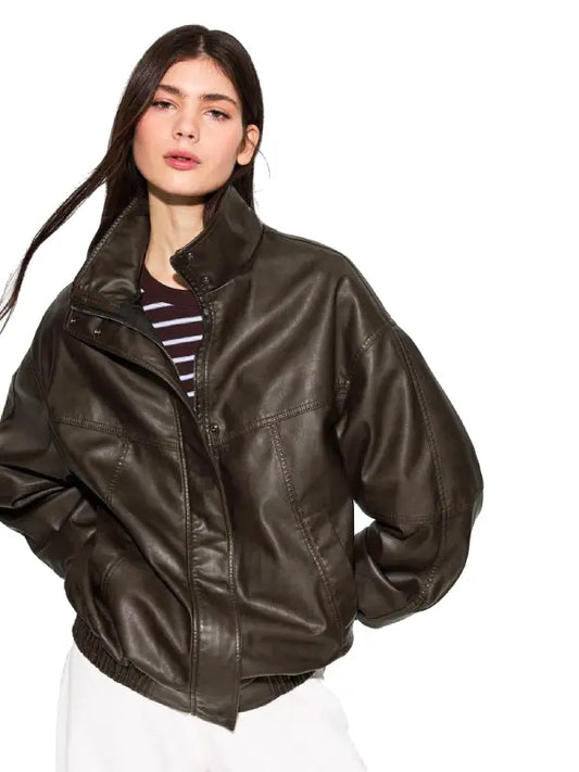 Womens Leather Effect Oversize Jacket