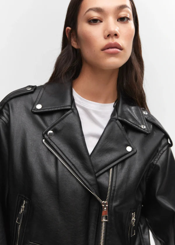Womens Oversized Leather Effect Jacket