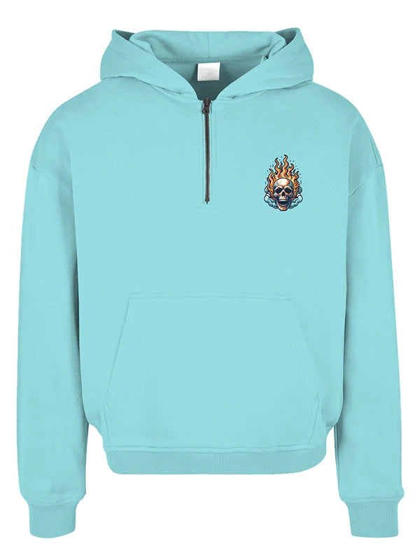Flaming Skull Custom Hoodie Blue Street Style Graphic Pullover