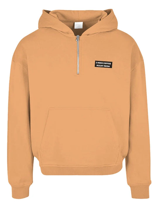 Right Meow Coffee Cat Custom Hoodie Tan Cozy Street Style Pullover