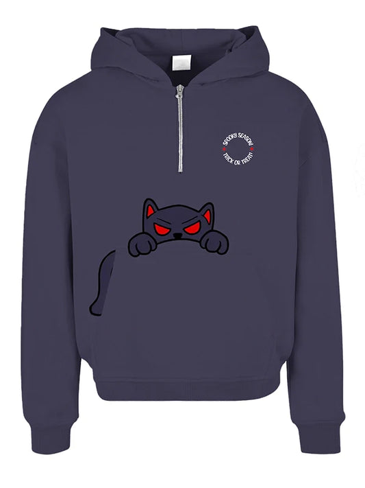 Spooky Season Hoodie Halloween Cat & Skull Pullover