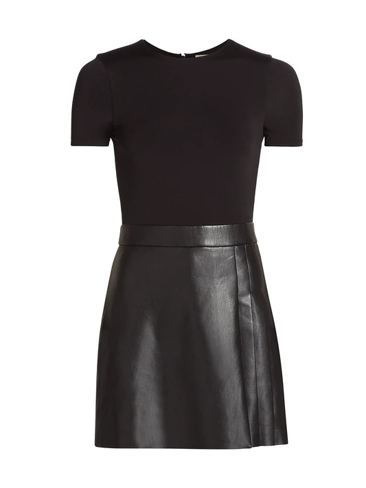 Chara Black Leather Pleated Minidress