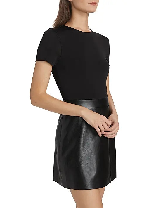 Chara Black Leather Pleated Minidress