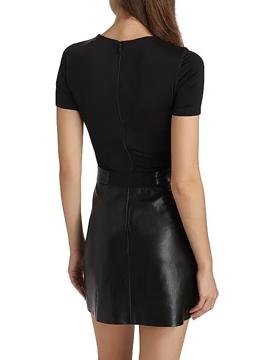 Chara Black Leather Pleated Minidress