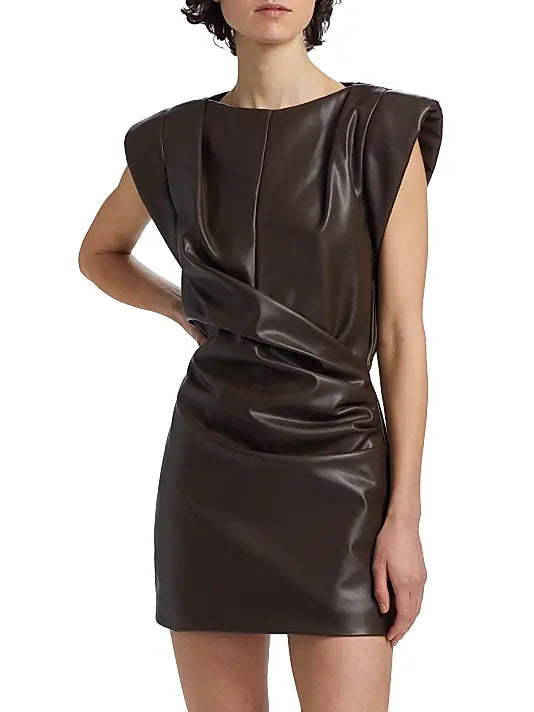 Ronny Kobo Dila Leather Cap-Sleeve Minidress