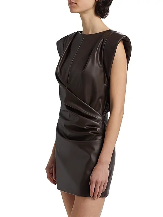 Ronny Kobo Dila Leather Cap-Sleeve Minidress