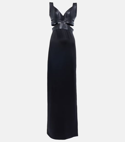 Alaïa Leather trimmed cutout gown