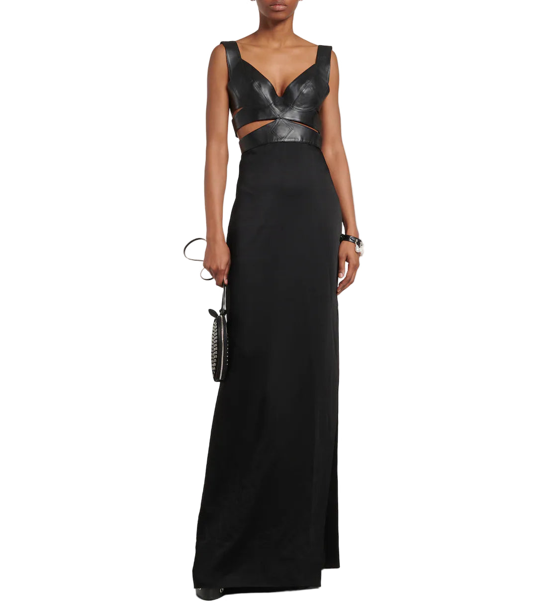 Alaïa Leather trimmed cutout gown