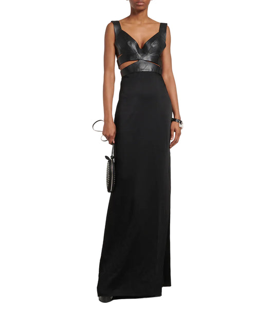 Alaïa Leather trimmed cutout gown
