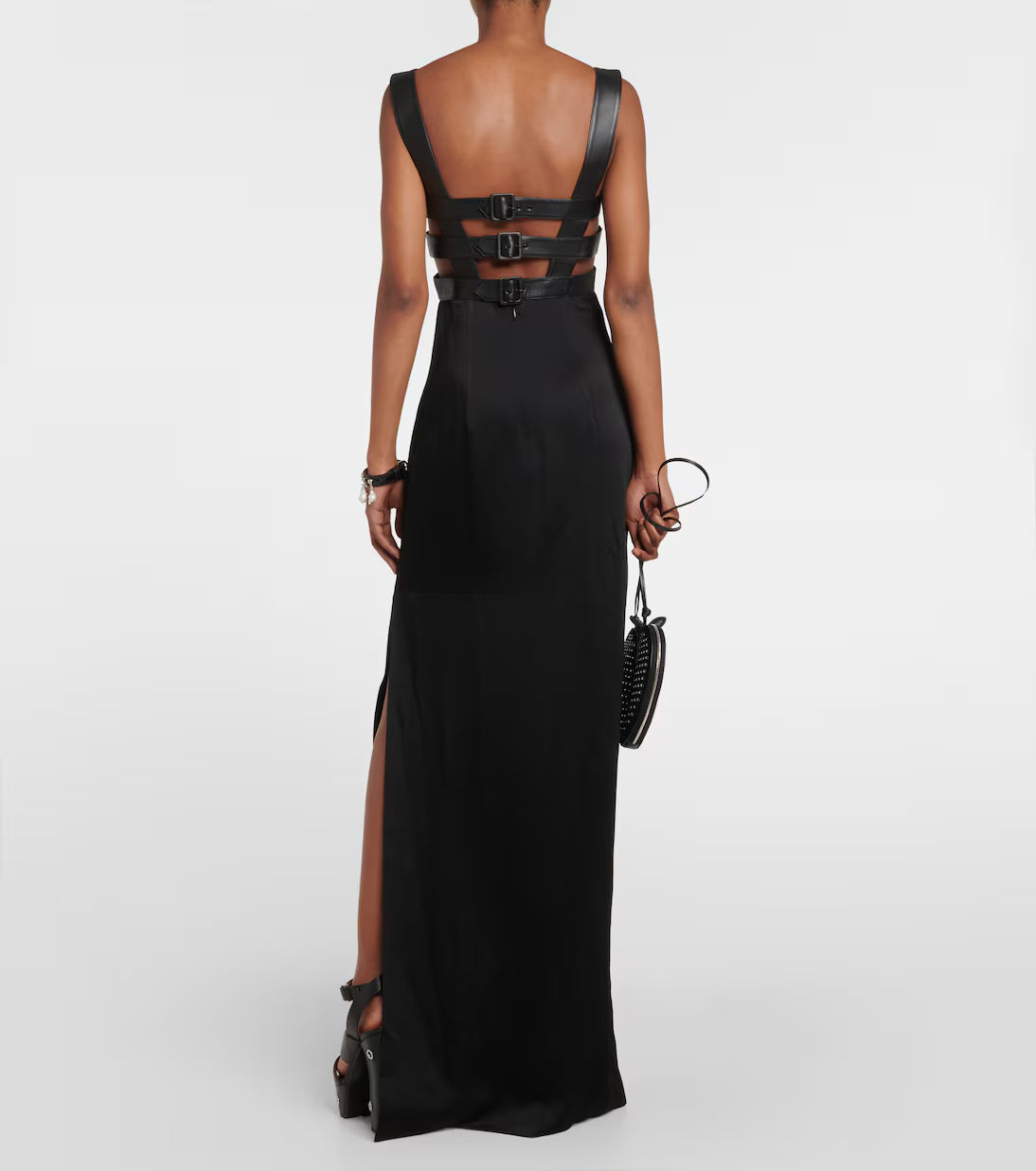 Alaïa Leather trimmed cutout gown
