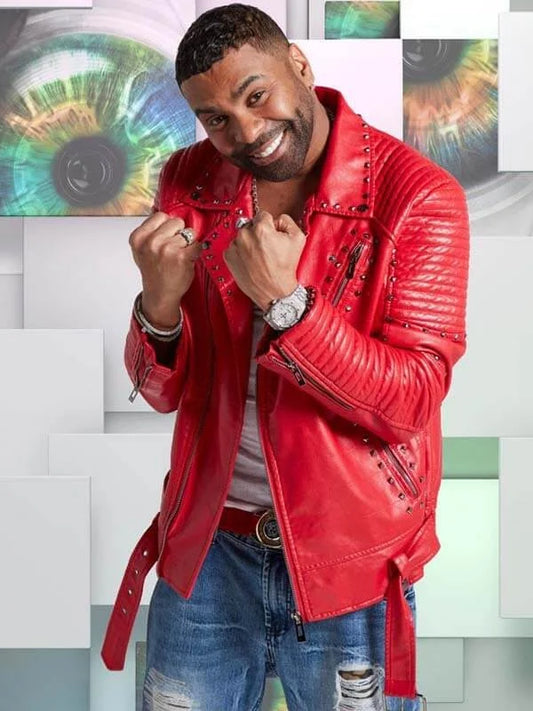 American singer Ginuwine Biker Studded Red Leather Jacket