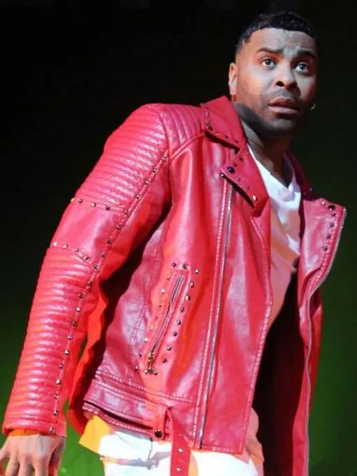 American singer Ginuwine Biker Studded Red Leather Jacket