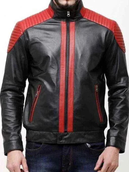 Black And Red Leather Motorcycle Jacket Men
