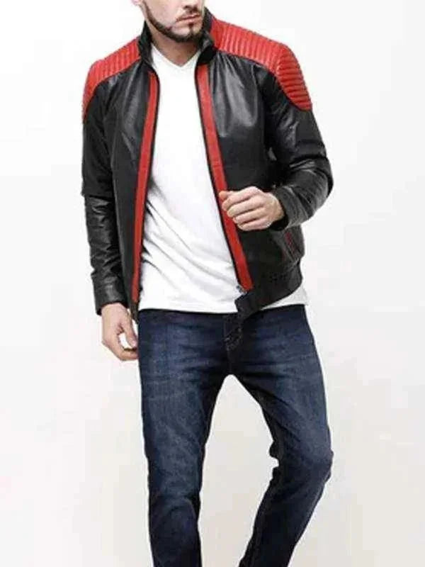 Black And Red Leather Motorcycle Jacket Men
