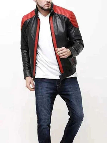 Black And Red Leather Motorcycle Jacket Men