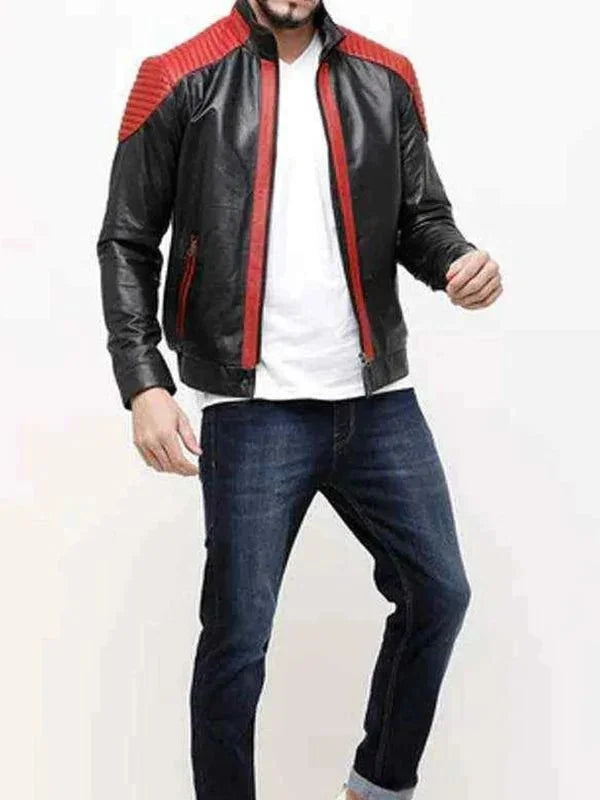 Black And Red Leather Motorcycle Jacket Men