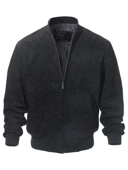 Black Bomber Suede Leather Jacket