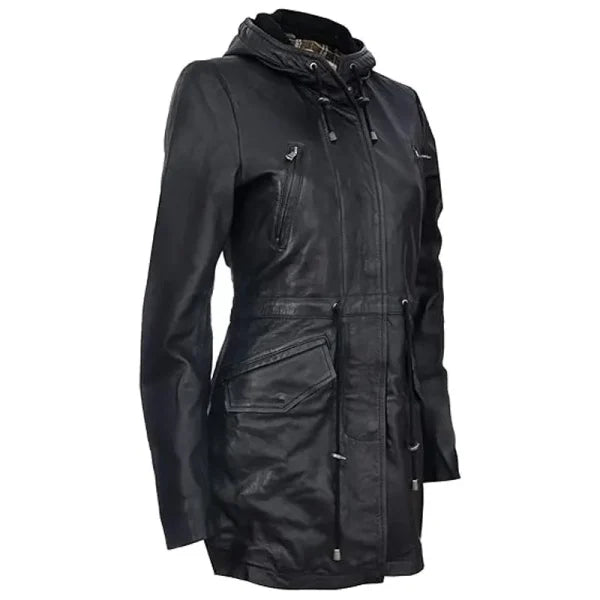 Black Parka Detachable Hood Trench Coat