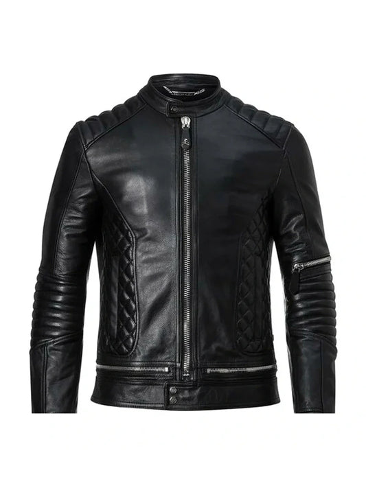 Black Quilted Biker Leather Jacket