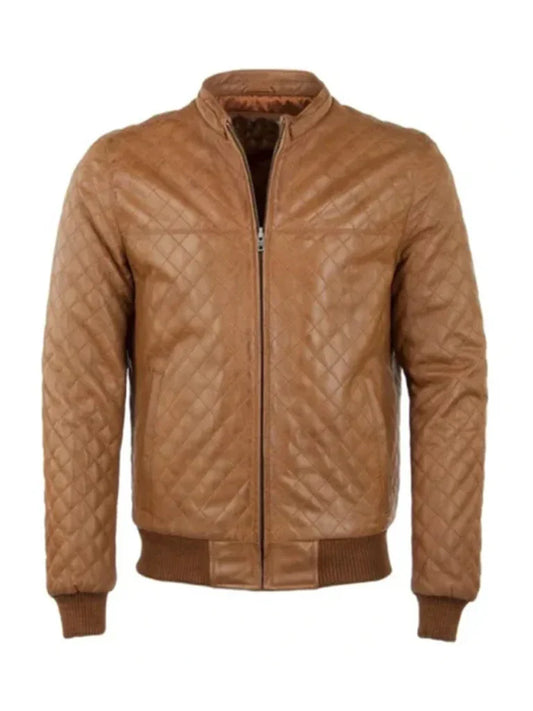 Brown Bomber Quilted Leather Jacket