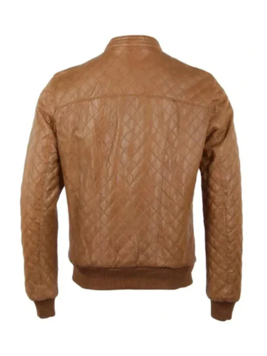Brown Bomber Quilted Leather Jacket