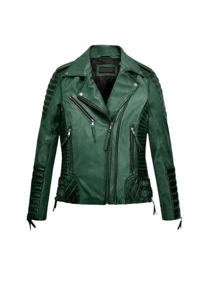 Charlotte Burnt Green Leather Jacket