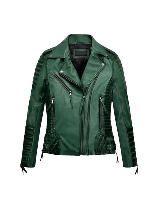 Charlotte Burnt Green Leather Jacket