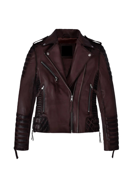 Charlotte Burnt Wine Leather Jacket