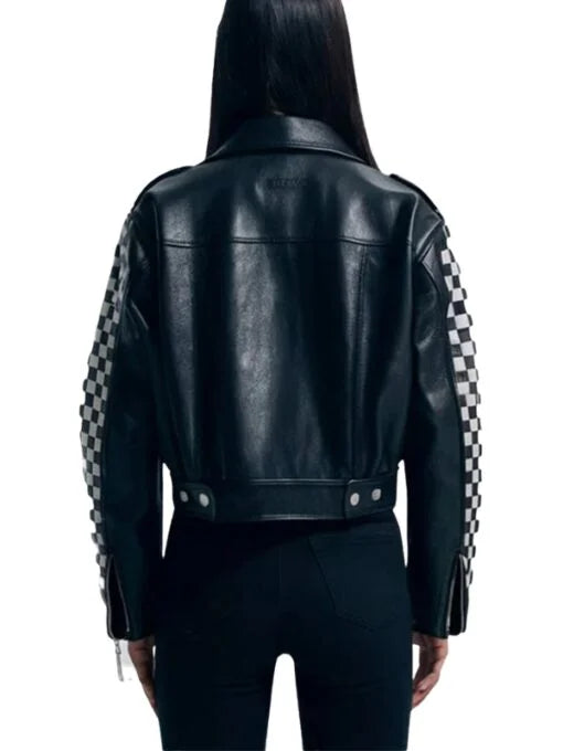 Checkered Studded Biker Jacket