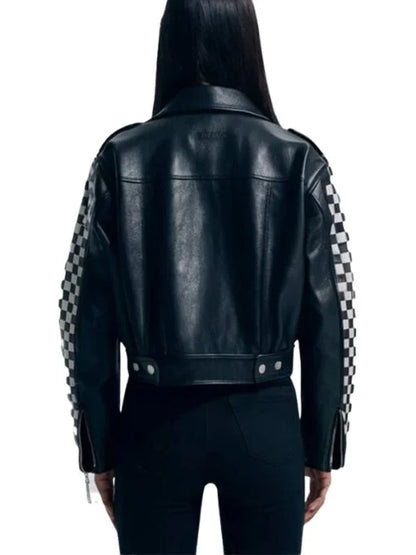 Checkered Studded Biker Jacket