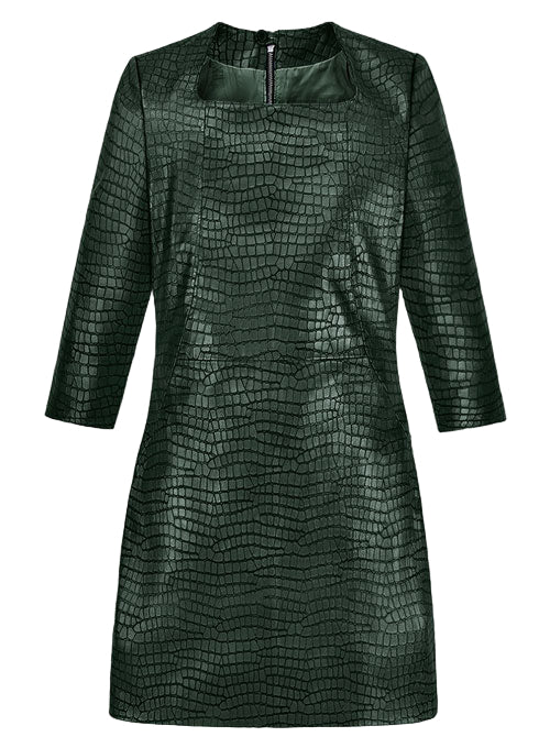 Croc Metallic Green Cacoon Leather Dress