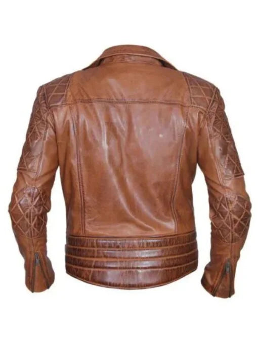 Distressed Sandwash Biker Brown Leather Jacket