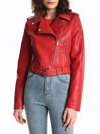 Emily Red Biker Style Leather Jacket