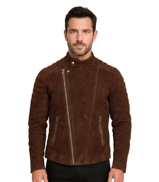 Faisor Mocha Suede Biker Jacket Brown