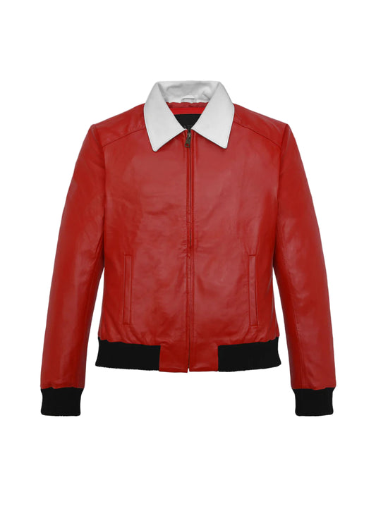 Fashionable Women's Red Bomber Motorcycle Jacket