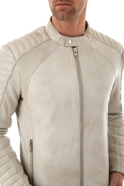 Fiamma Vintage White Leather Biker Jacket