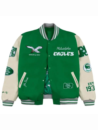 GOLF WANG Philadelphia Eagles Green Letterman Jacket