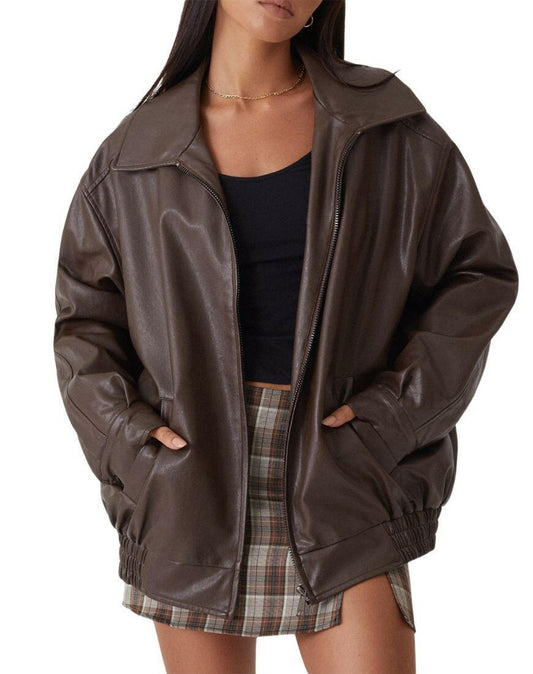 Isla Brown Baggy Leather Jacket