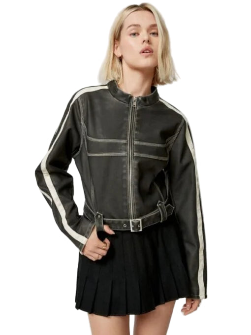 Jordan Vegan Leather Fitted Racer Moto Jacket