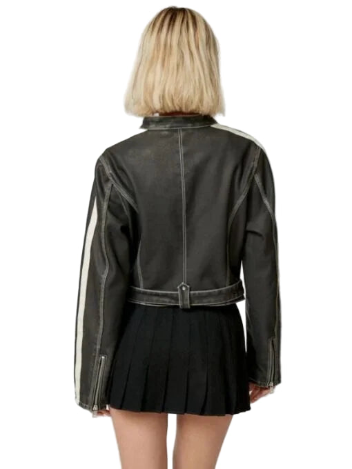 Jordan Vegan Leather Fitted Racer Moto Jacket