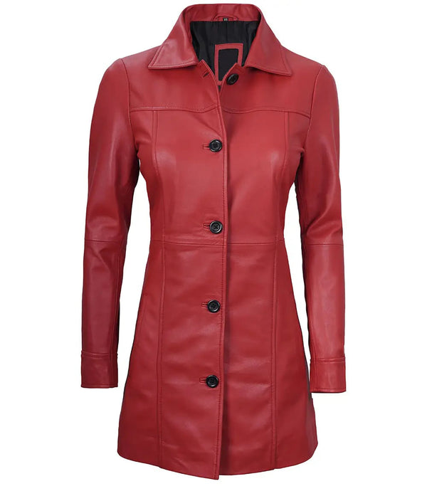 Kandis Women's Red Real Leather Car Coat