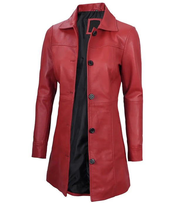 Kandis Women's Red Real Leather Car Coat