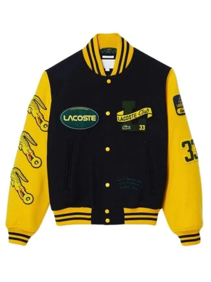 Lacoste Letterman Navy Blue And Yellow Wool Jacket