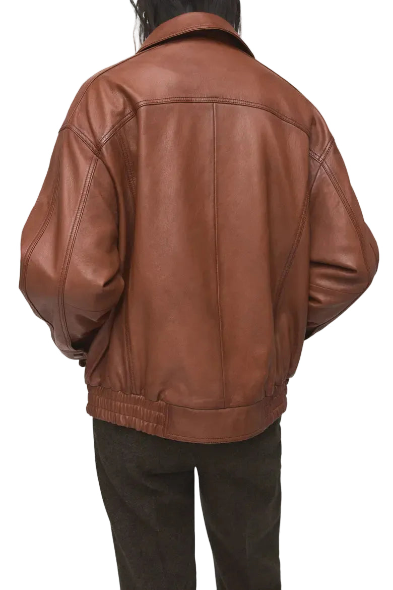 London 90s Oversize Leather Bomber Jacket