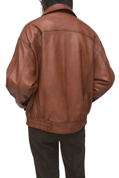 London 90s Oversize Leather Bomber Jacket