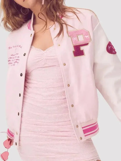 LoveShackFancy X Pink Varsity Jacket