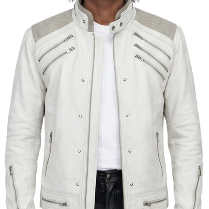 Michael Jackson Beat-IT White Leather Jacket